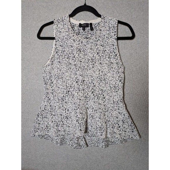 Theory Black & White Textured Sleeveless Peplum Top Size Small 90s Office Siren - Picture 2 of 7